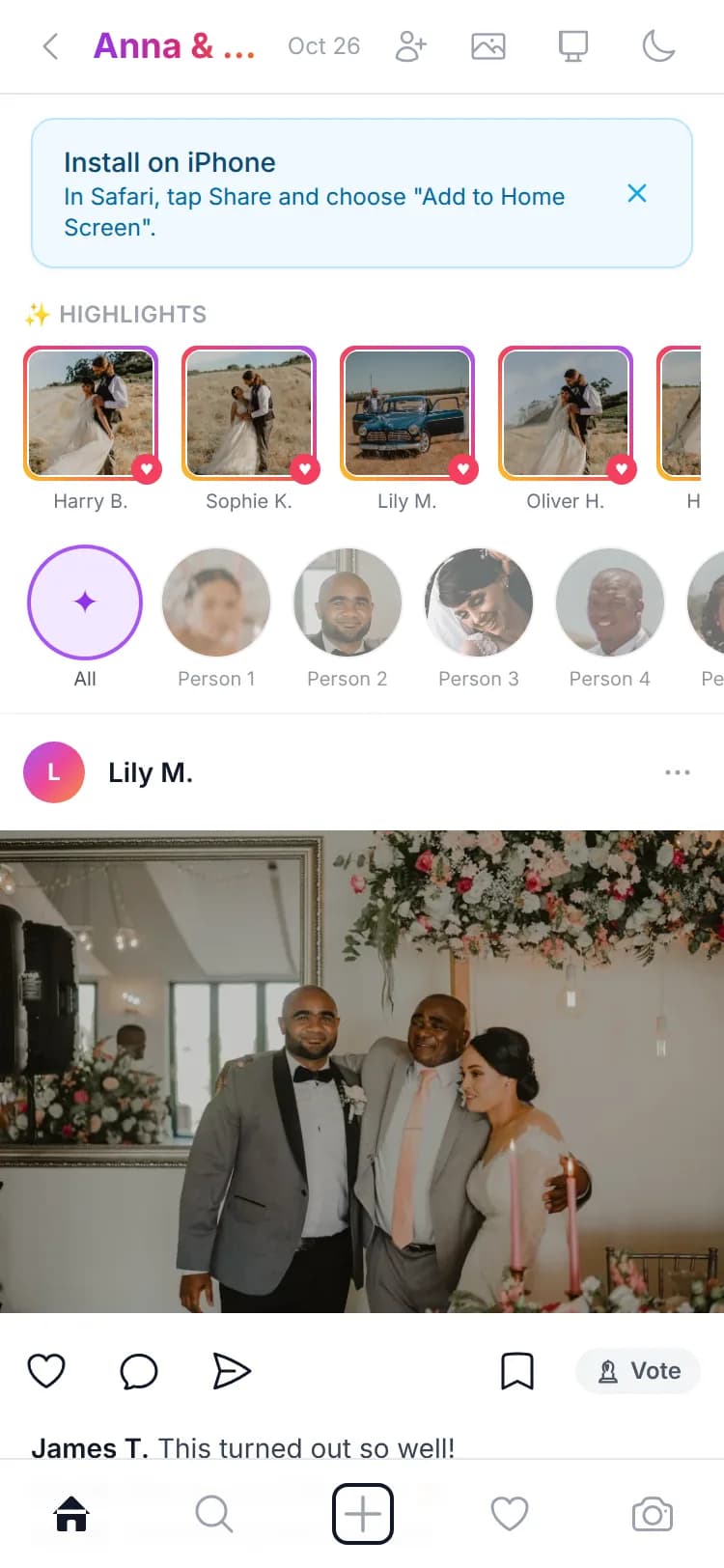 Momentzy app – wedding photo feed