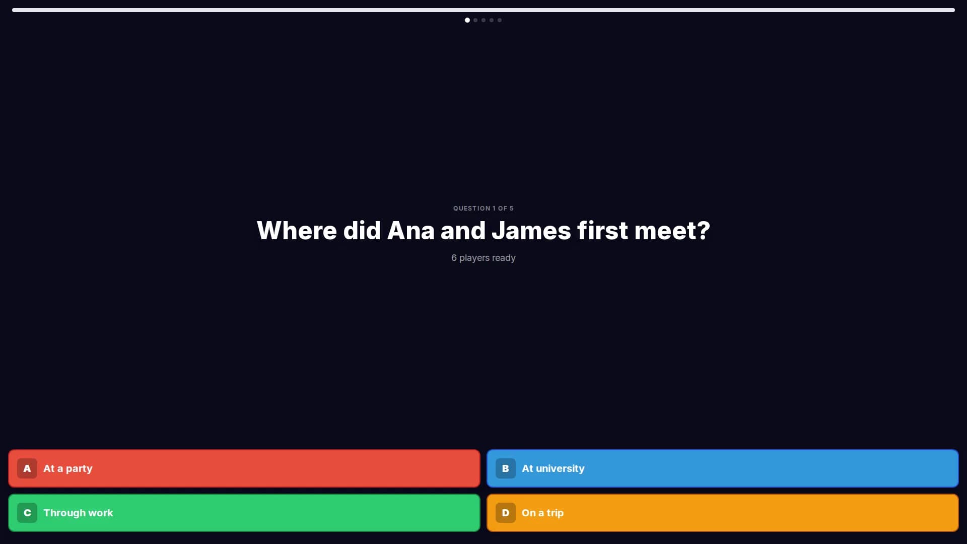 Momentzy quiz question on projector – colorful answer options