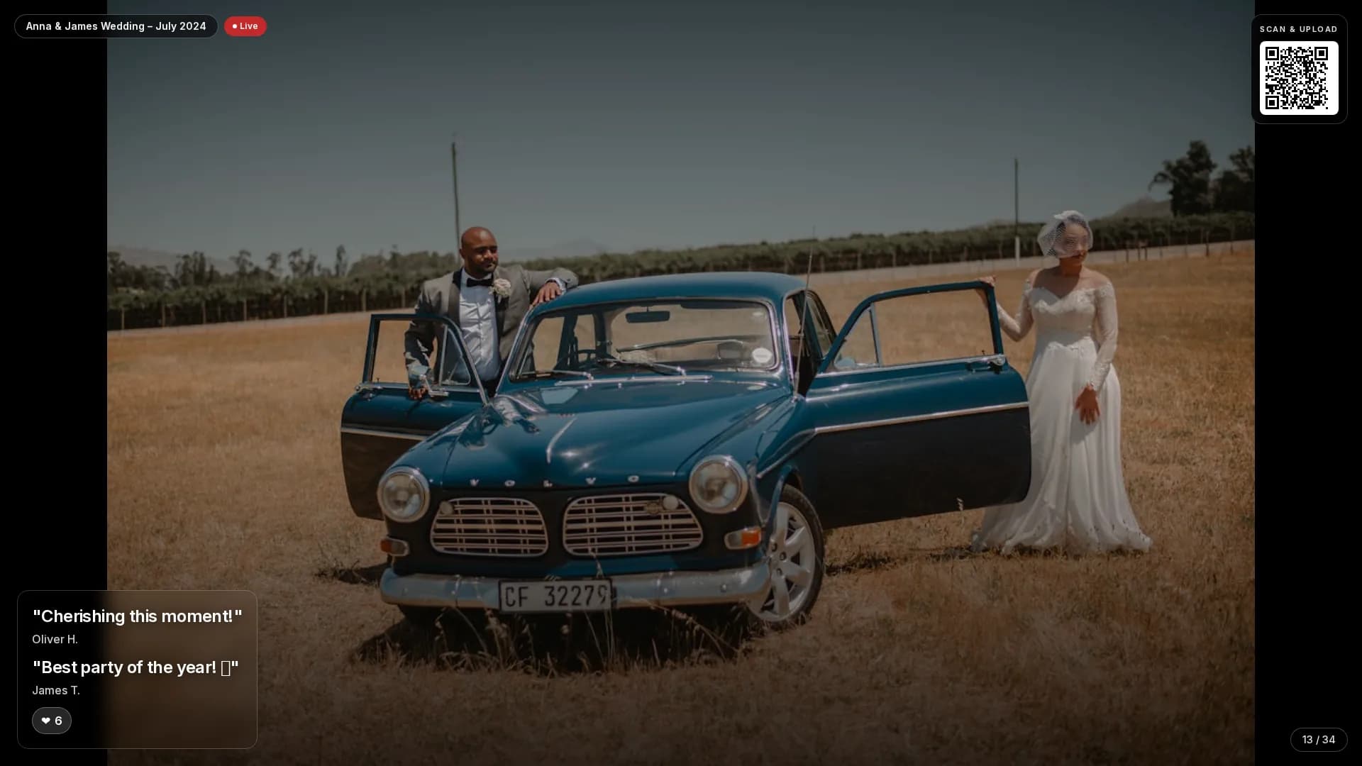 Momentzy live slideshow on TV – wedding photo with real-time comments and QR code